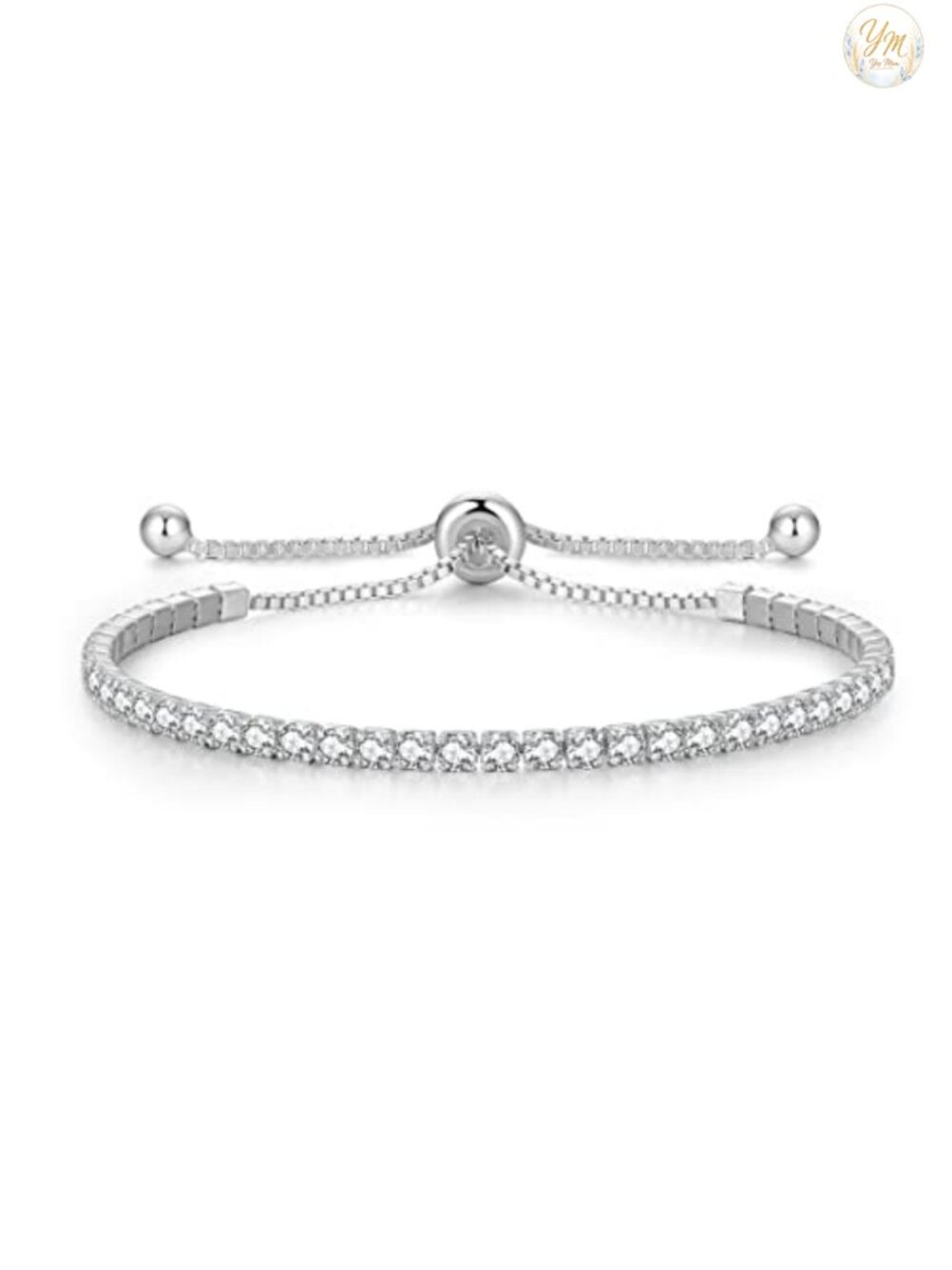 Sterling Silver April Birthstone Tennis Bracelet Adjustable Bolo 9.5 Inch